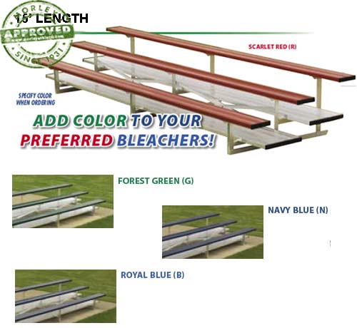 15' Long Powder Coated Preferred Aluminum Bleachers Forest Green / 2 Row