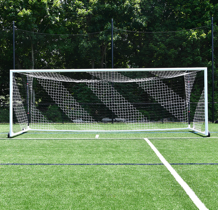 NFHS and NCAA compliant Jaypro aluminum soccer goal package set up for tournament play