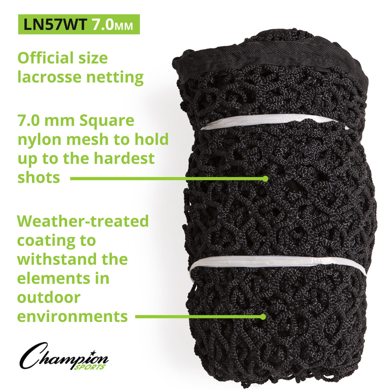 7MM Knotless Weather Treated Official Size Lacrosse Net (Pair)