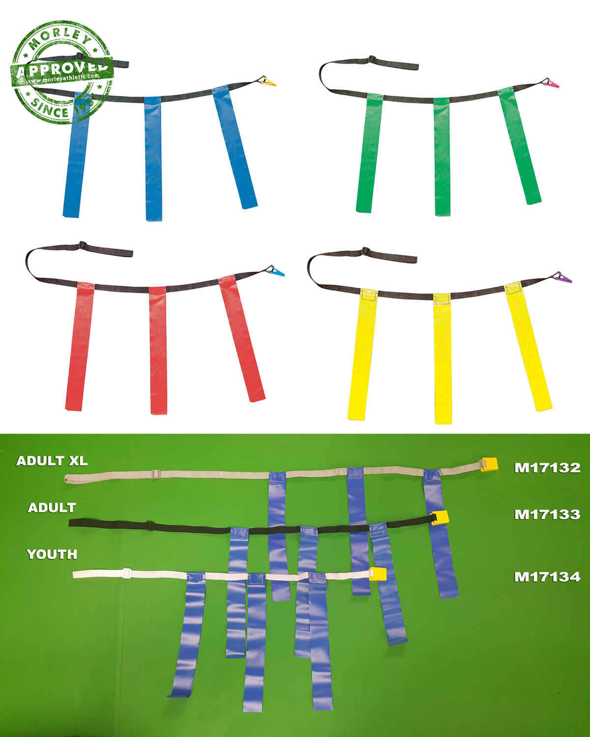 Triple Flag Football Belts - Dozen Blue / Adult X-Large