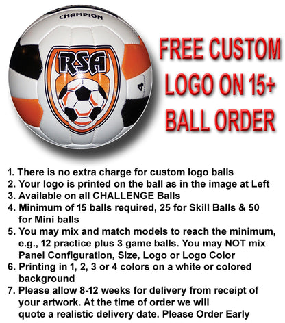 Challenge Super Champion Soccer Ball - Free Custom Logo White/ Black / 4 White/Black Only