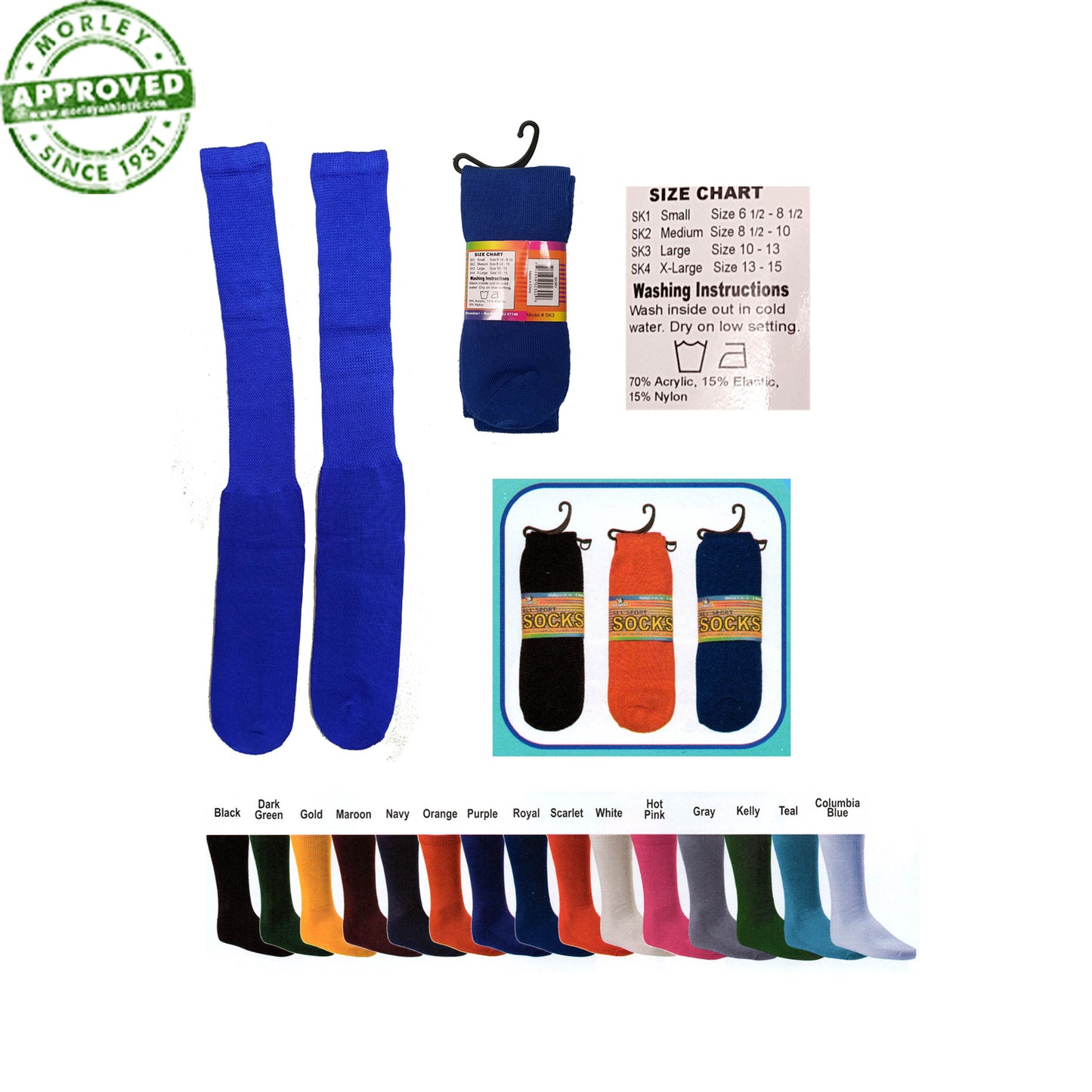 Rhino All Sport Sock 70% Acrylic 15% Elastic 15% Nylon Cushioned Tube Sock Black / Small 6.5 to 8.5