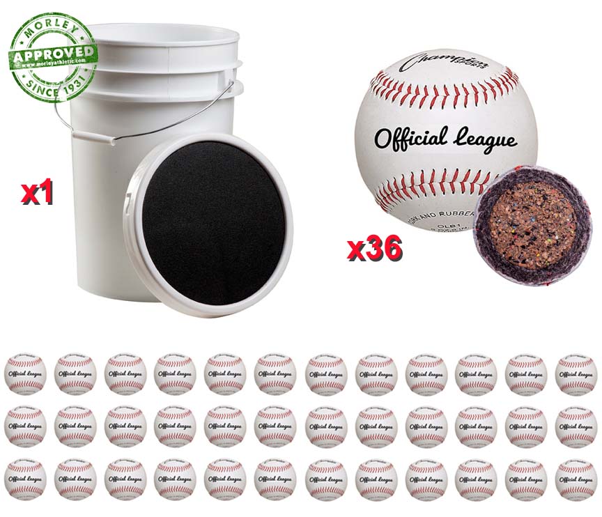 Champion Sports Ball Bucket With 36 Official Baseballs Dozen