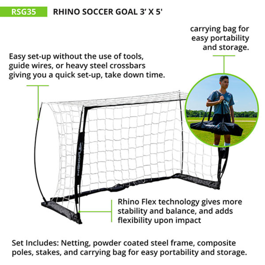 Champion Sports RSG35 Rhino Flex Portable Soccer Goal - 3' x 5'