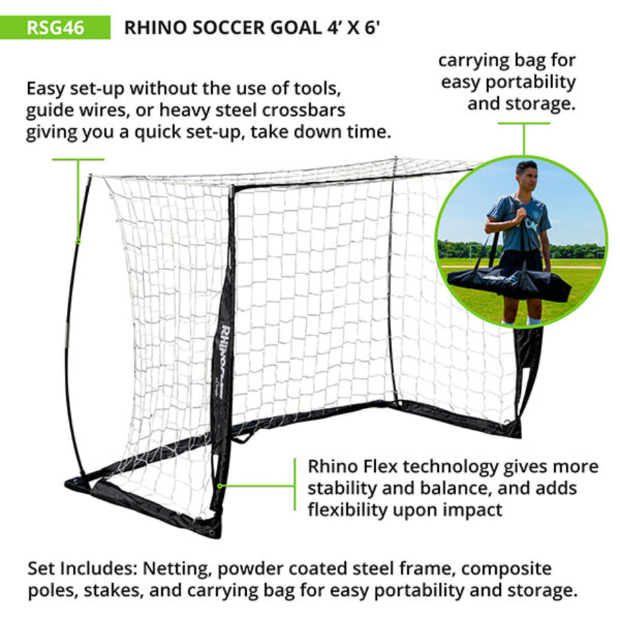Champion Sports RSG46 Rhino Flex Portable Soccer Goal 4' X 6'