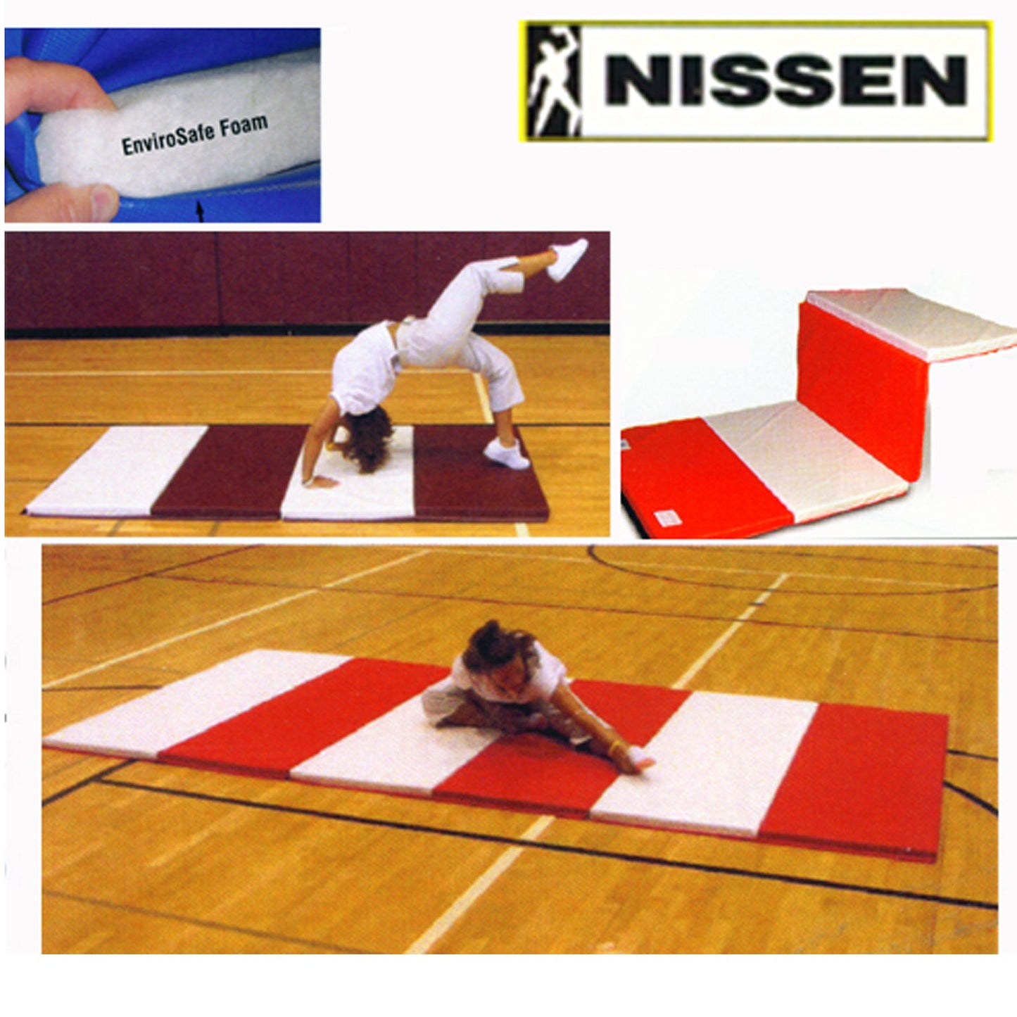 Nissen Envirosafe Flex Firm Folding Tumbling Mat 2" Thick With Velcro On Ends - 2' Folds Maple Green / 4' x 6' x 2"