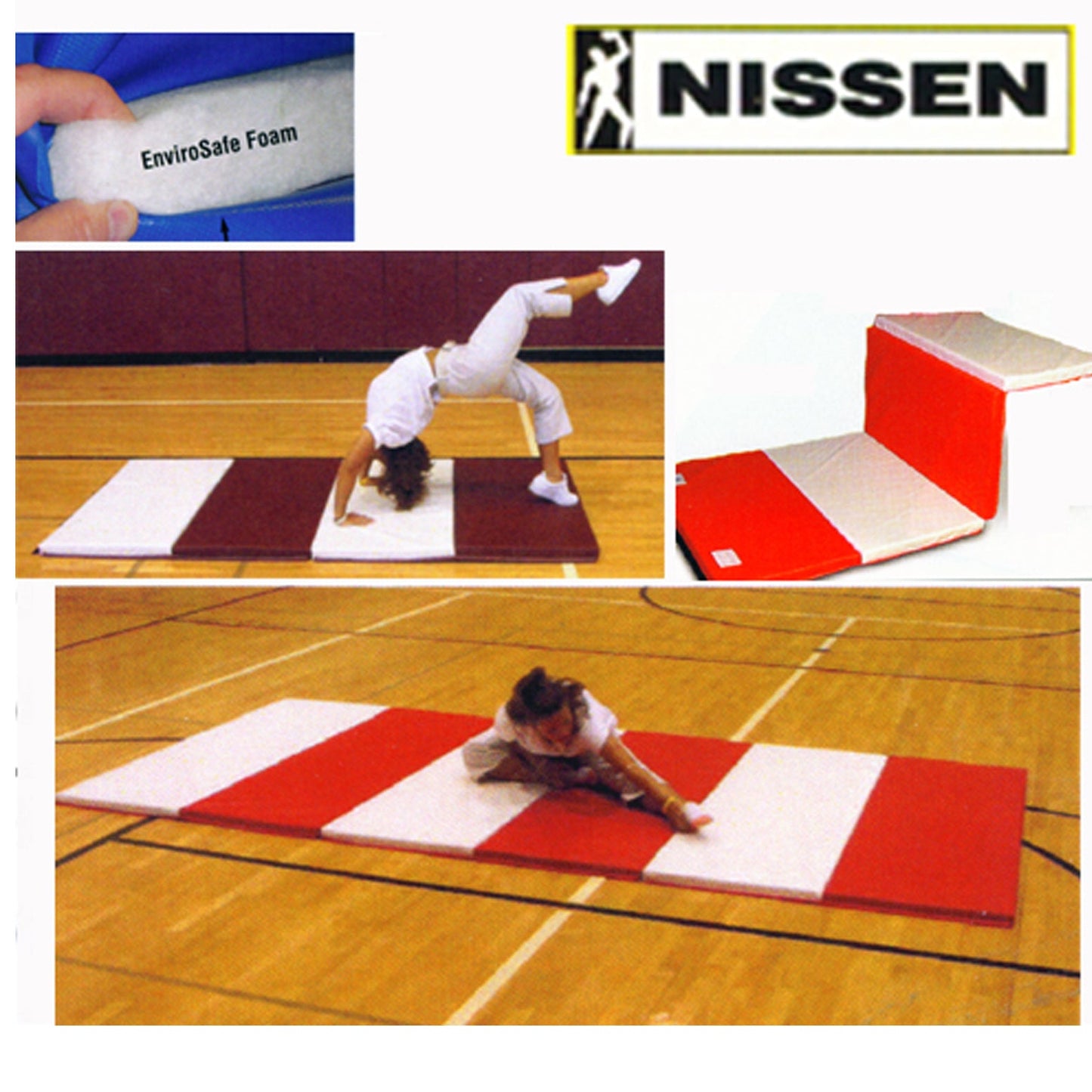Nissen Envirosafe Medium Firm Folding Tumbling Mat 2" Thick With Velcro On Ends - 2' Folds Maple Green / MA21238 4'x 6' x 2"
