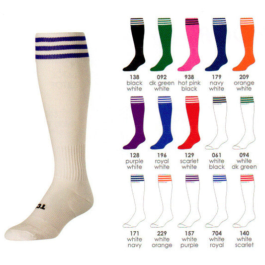 TCK Finale Trico 3 Stripe Heel/Toe Over The Calf Soccer Sock Black/ White / Medium