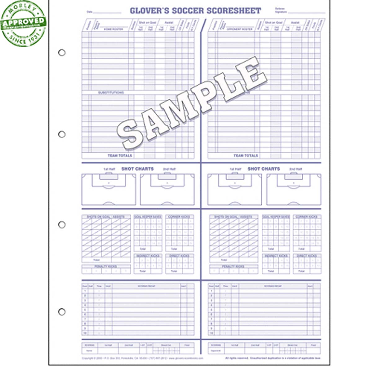 Glovers Soccer Score Sheets (Each)