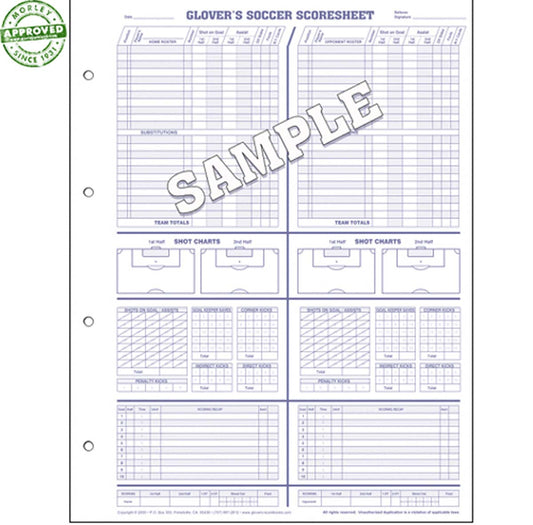 Glovers Soccer Score Sheets (Each)