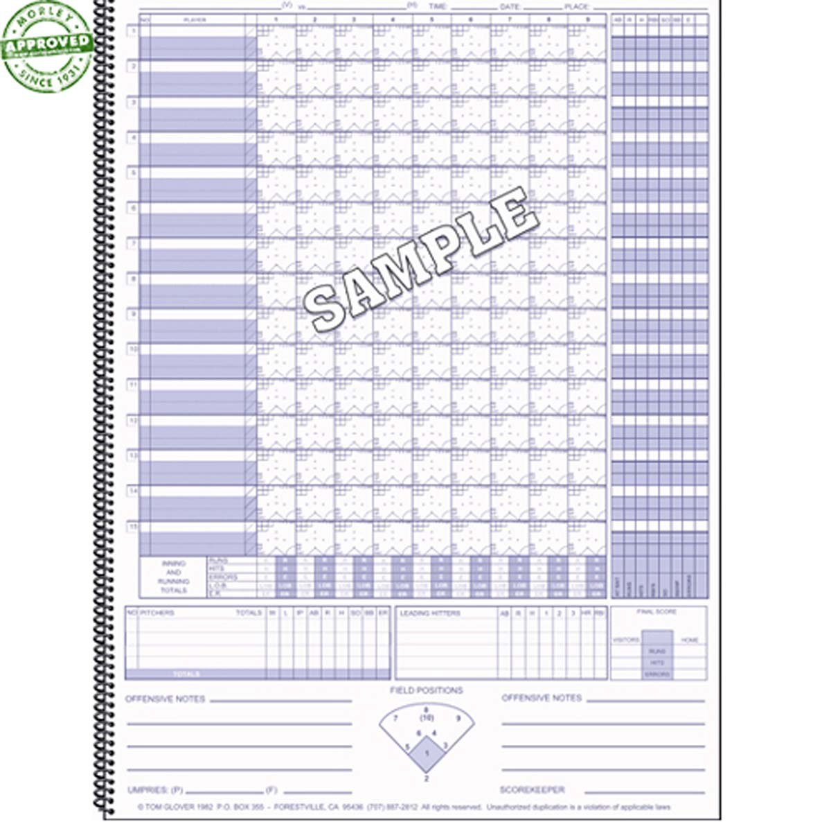 Glovers Spiral Baseball Scorebook (Each)
