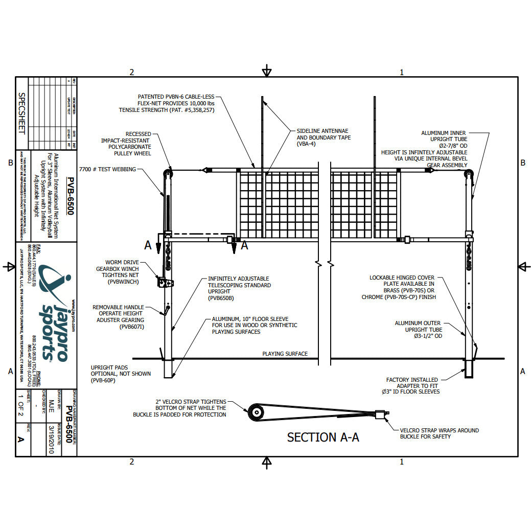 Jaypro Powerlite Aluminum International 3" Volleyball System Complete System / Black