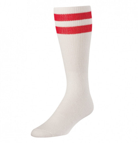 TCK Nylon Striped Tube Socks White Body 20" Medium 80% Cotton 20% Black