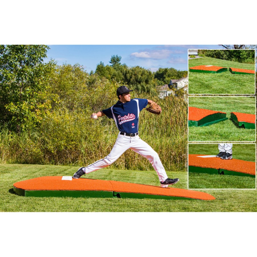 Portolite TPM1175 High School Oversized Two-Piece Baseball Practice Pitching Mound -  10"H x 10'6"L x 5'W Green Turf