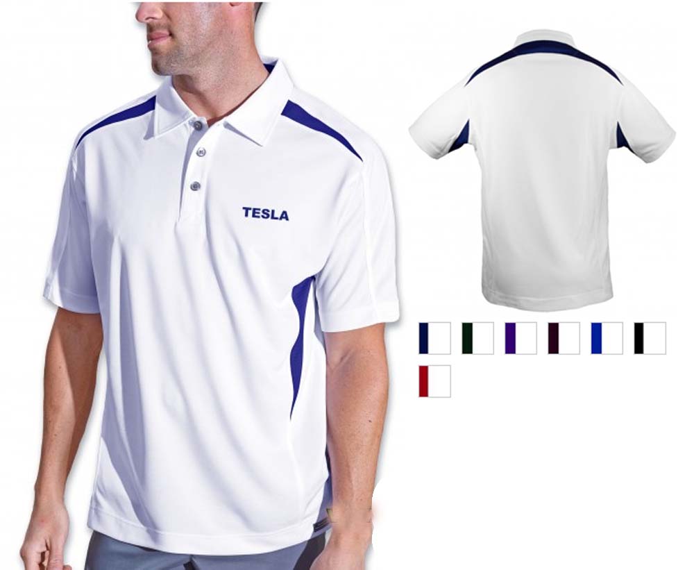 Pro Celebrity Tesla Men's Polo Shirt White/ Deep Red / Small