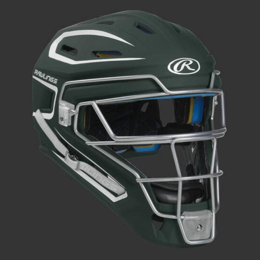 Rawlings CHMACHJ Junior Mach Series Hockey Style Catchers Helmet Meets NOCSAE Standard Dark Green