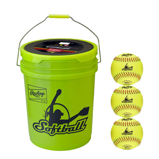 Rawlings Fastpitch Softball Bucket With 18 NCAA Softballs