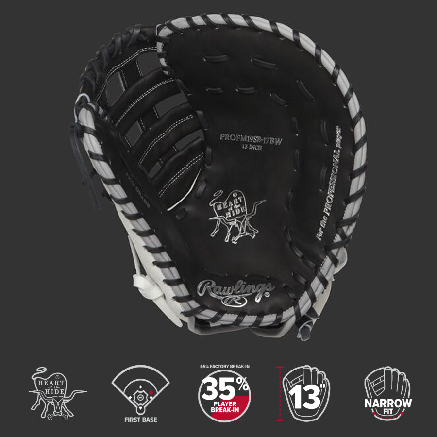 Rawlings PROFM19SB-17BW Heart Of The Hide Softball Mitt Reg Model