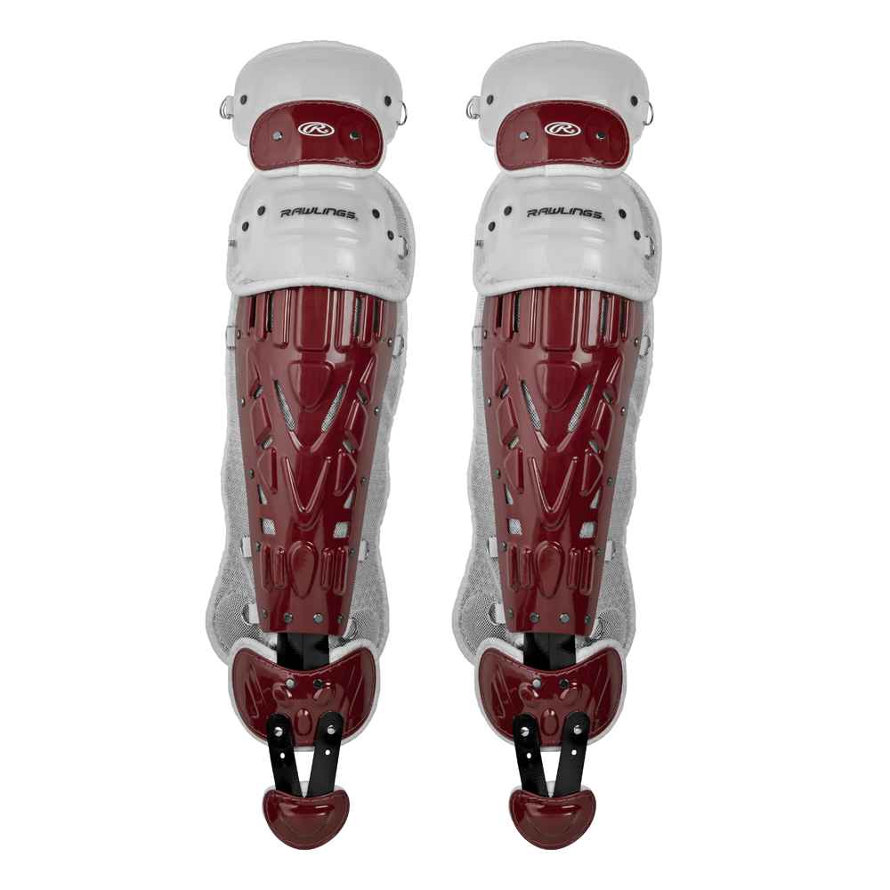 Rawlings Velo 2.0 Two Tone Catcher's Leg Guards - Adult Cardinal / White