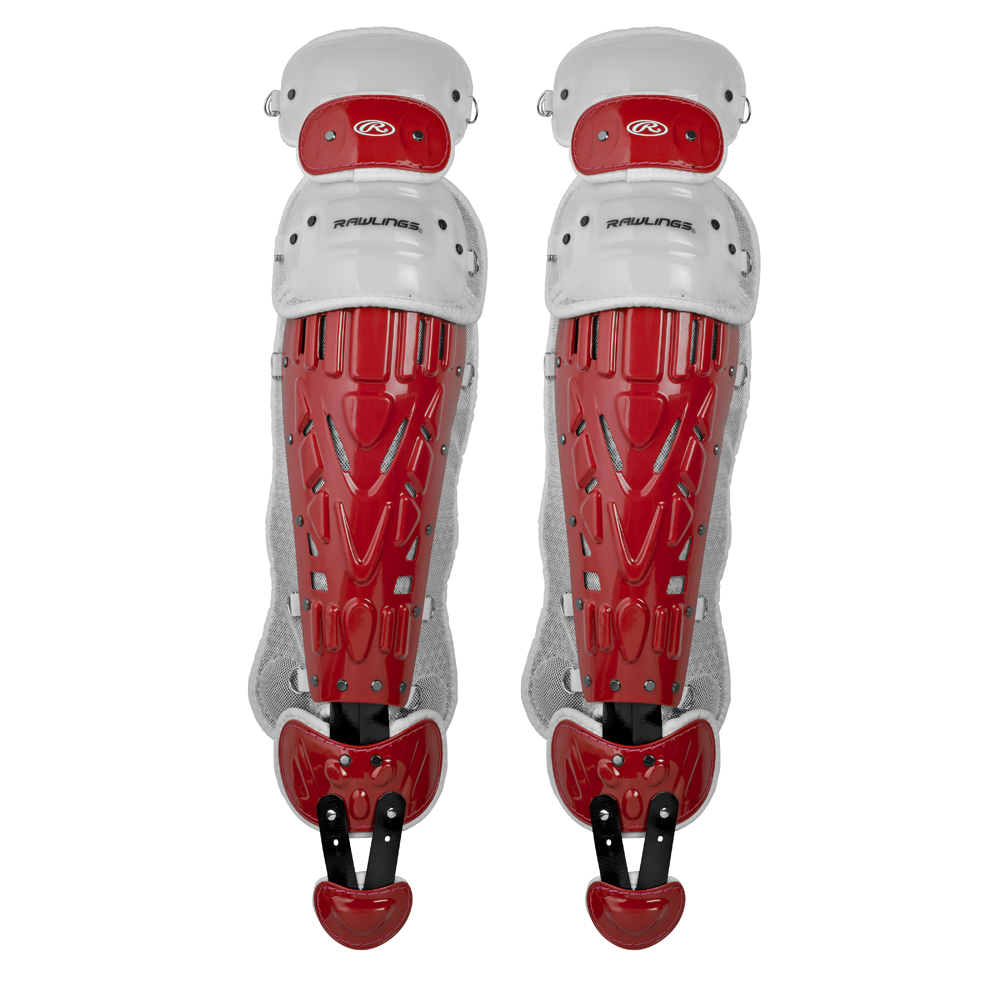 Rawlings Velo 2.0 Two Tone Catcher's Leg Guards - Adult Scarlet / White
