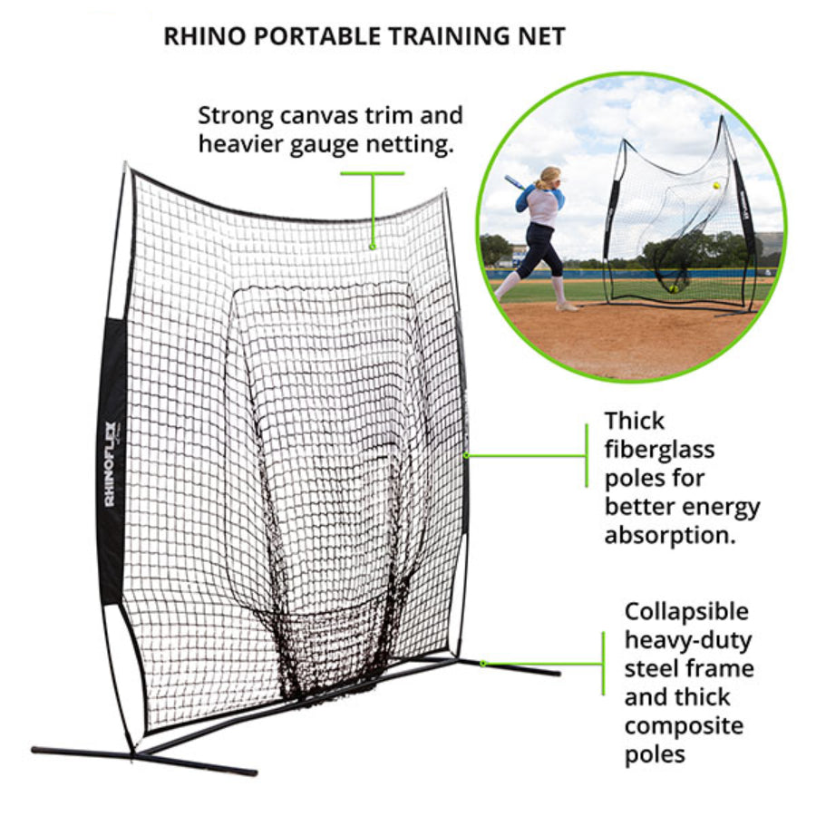 Rhino Flex Portable Baseball Softball Training Sock Net - 7'W x 7'H
