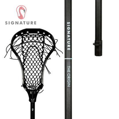 Signature Lacrosse The Origin Universal Complete Women's Lacrosse Stick - 32" Black Mesh, White Detail, Black Stick