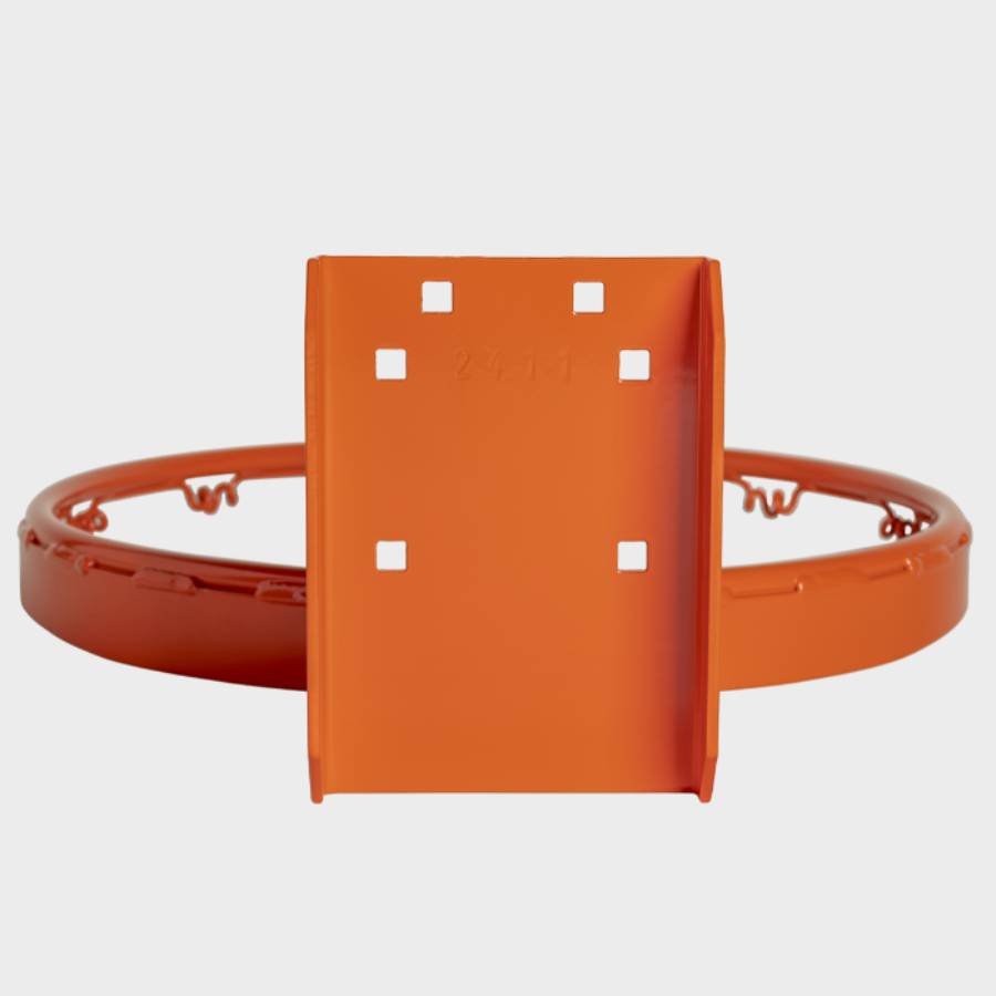 Mounting bracket plate for the MA10902 rear-mount fixed basketball rim showing the specific, non-breakaway hardware hole configuration for backboard installation.