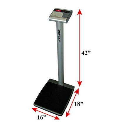 Befour digital scale with dimensions indicated on a white background