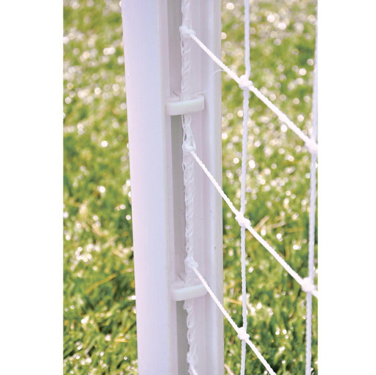 Detail view of the Jaypro Easy Track flush-mounted net attachment system