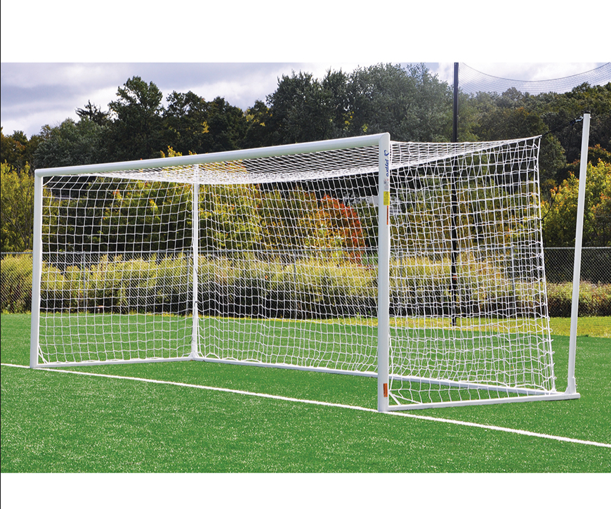Close up of the white soccer net on the FIFA compliant Jaypro Nova World Cup Goal