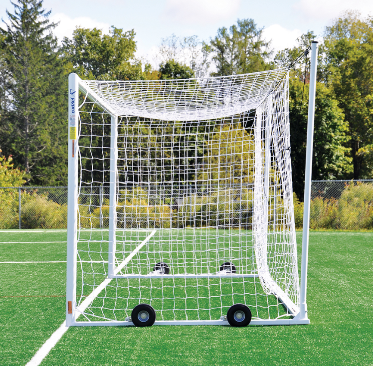 Rear view of the NCAA compliant Jaypro Nova World Cup Goal showing back net posts