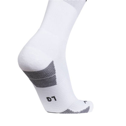 Angled view highlighting the cushioning and arch support of the Adidas Team Speed 5 athletic performance socks.
