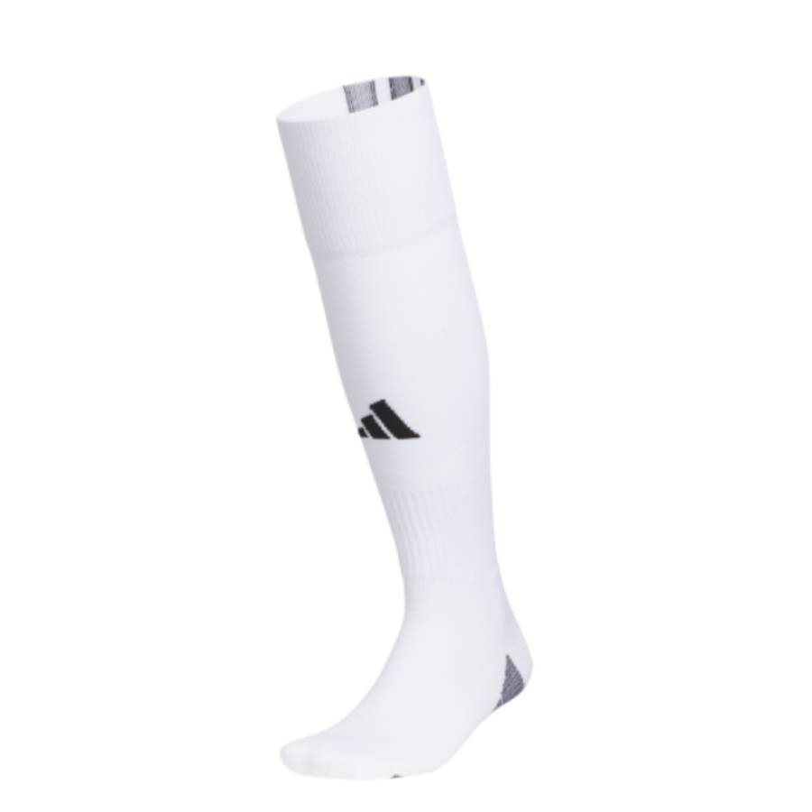 Side profile of the Adidas Team Speed 5 Soccer OTC Socks in White and Black.