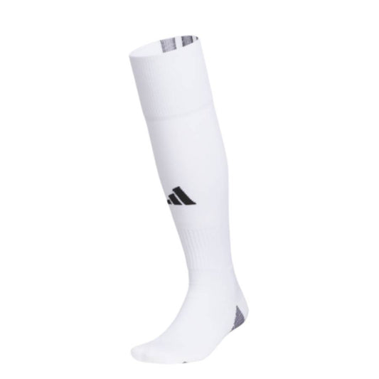 Side profile of the Adidas Team Speed 5 Soccer OTC Socks in White and Black.