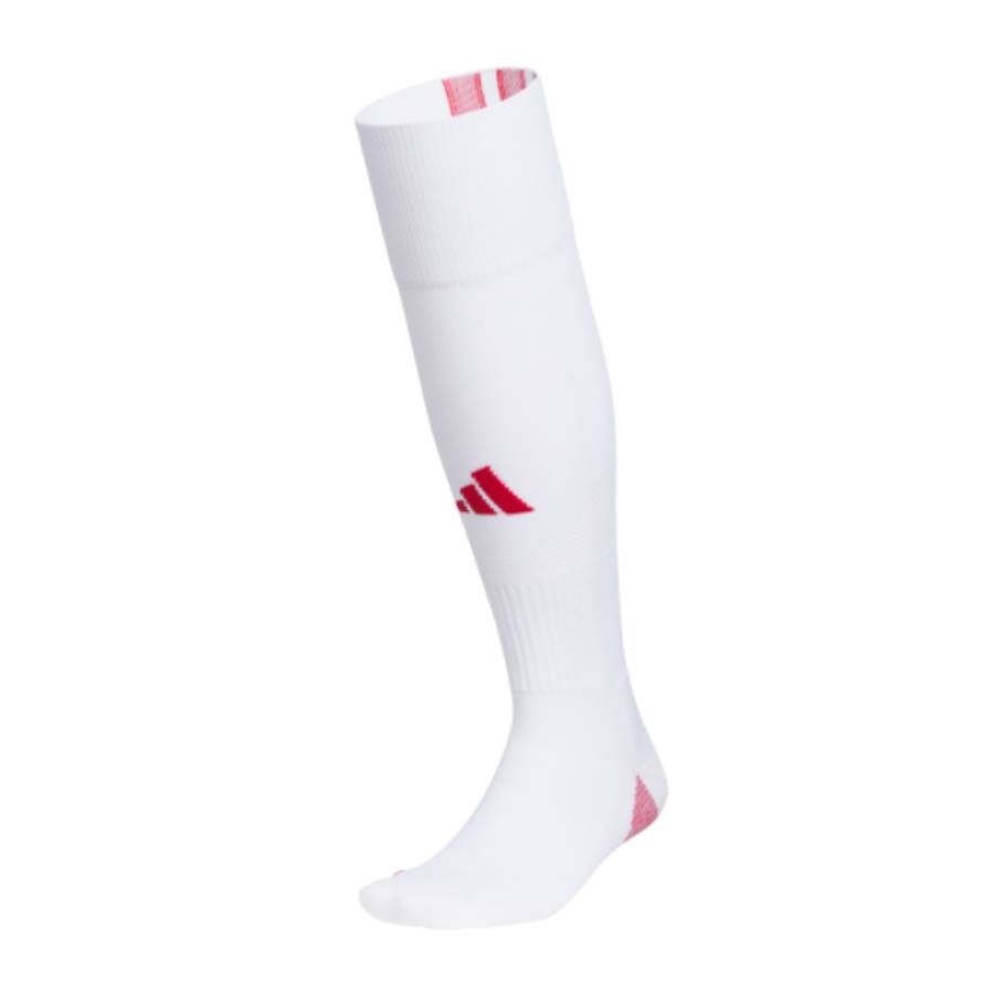 Side profile of the Adidas Team Speed 5 Soccer OTC Socks in White and Team Power Red.
