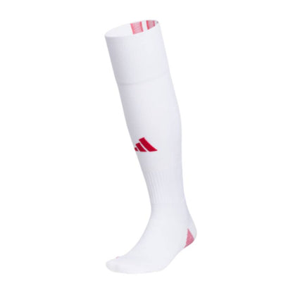 Side profile of the Adidas Team Speed 5 Soccer OTC Socks in White and Team Power Red.