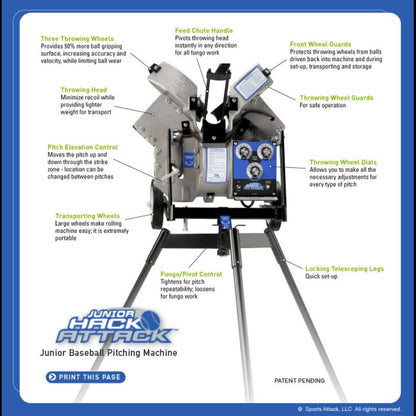 Sports Attack 1381-8361-1 Jr Hack Attack Baseball Pitching Machine