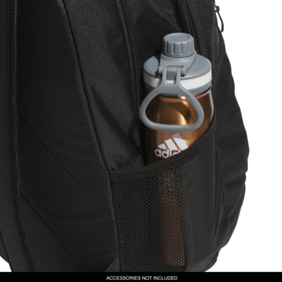 Side profile of the athletic team backpack showing mesh slip pockets for water bottles