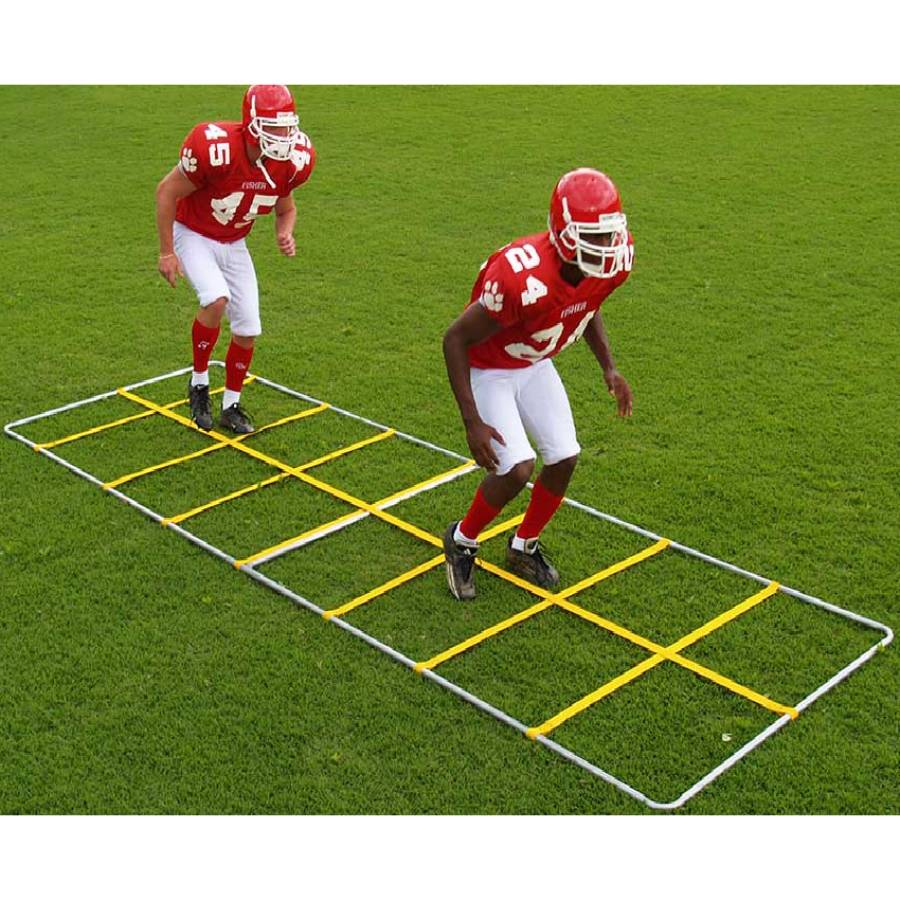 Alternate view of the Fisher Speed Demon Knee High Trainer demonstrating its shape-retaining 54-inch by 14-foot portable agility grid design.