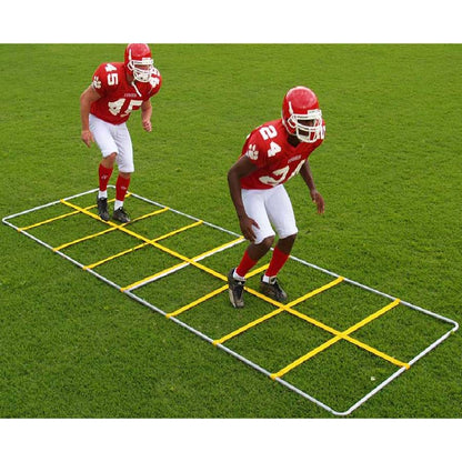 Alternate view of the Fisher Speed Demon Knee High Trainer demonstrating its shape-retaining 54-inch by 14-foot portable agility grid design.
