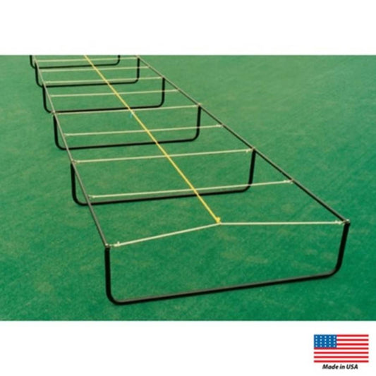Wide angle view of the 5-foot wide Blazer Steel Knee High Trainer showing the durable steel agility grid and shock cords used for football footwork drills.