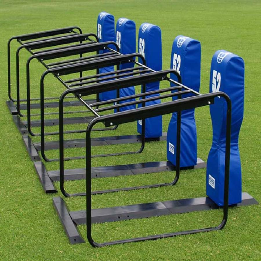 Side angle view of the heavy-duty Fisher 9630 Series Lineman Chute football practice equipment.