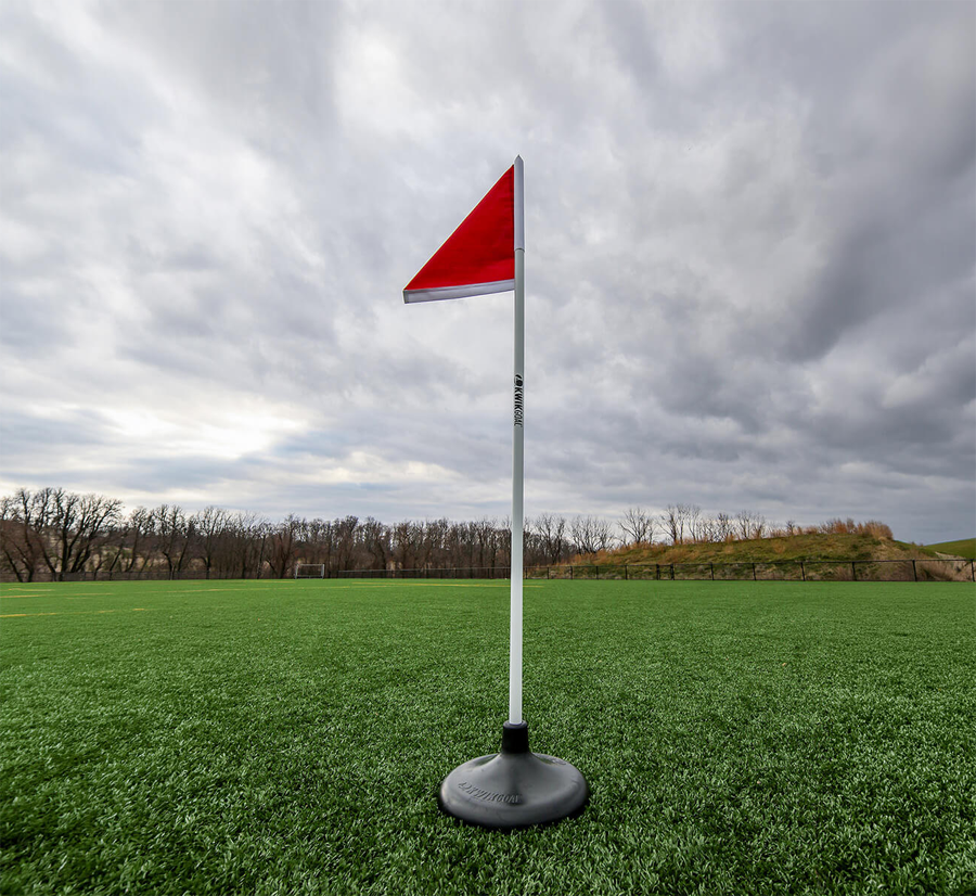 Kwik Goal 2B1404 Premier Turf Corner Flags | Set of 4 -  shown on a turf soccer field