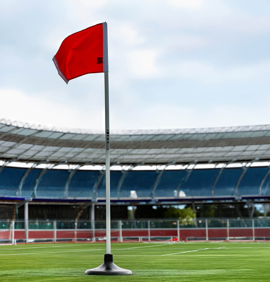 Kwik Goal 2B1404 Premier Turf Corner Flags | Set of 4 -  shown on a field with stadium background