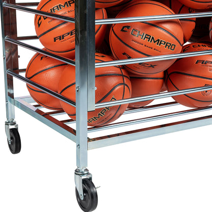 HEAVY DUTY WHEELS OF THE Heavy-duty steel Monster Ball Locker with a lockable lid for basketball and volleyball storage