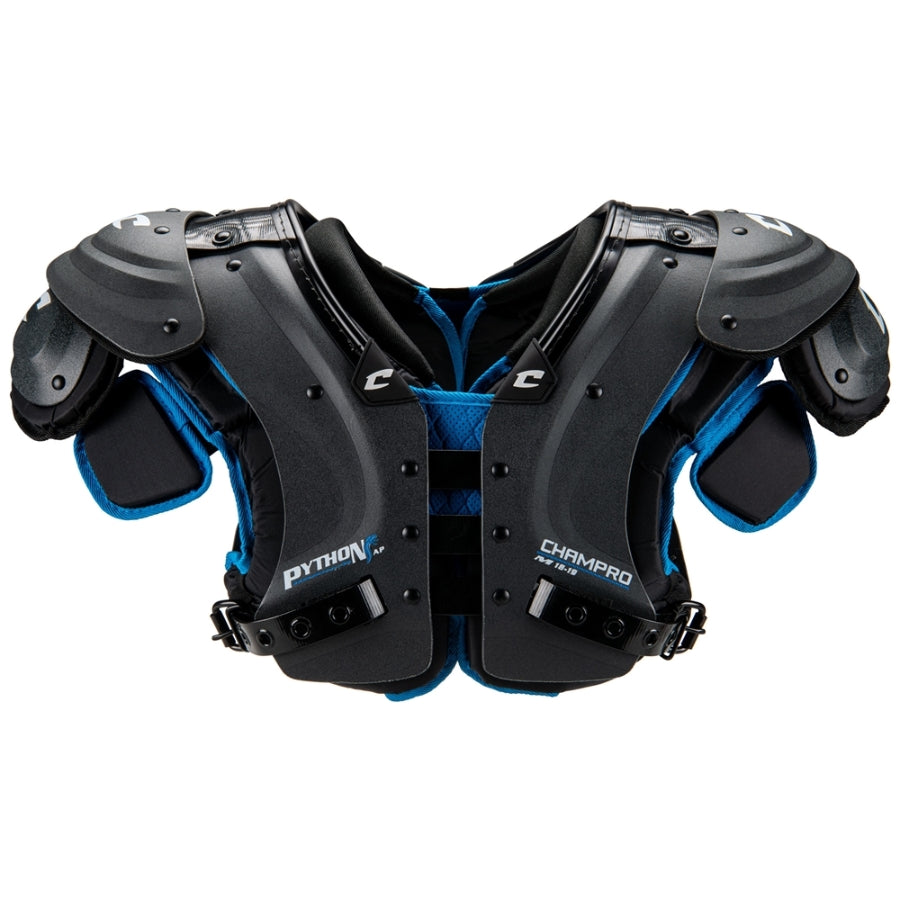 Front view of the Champro Python All-Purpose Shoulder Pad showcasing the low-profile design and swivel front construction.