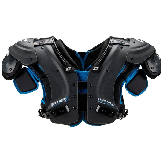 Front view of the Champro Python All-Purpose Shoulder Pad showcasing the low-profile design and swivel front construction.