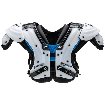 Front view of the Champro Falcon Skill Shoulder Pad showcasing the low-profile flat pad design and breathable 360 yoke engineered specifically for high school skill positions.