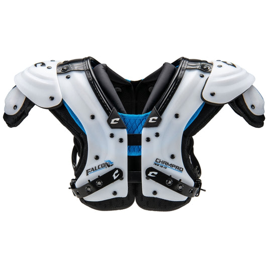 Front view of the Champro Falcon Skill Shoulder Pad showcasing the low-profile flat pad design and breathable 360 yoke engineered specifically for high school skill positions.