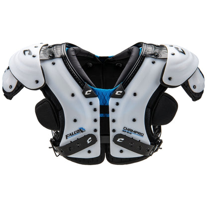 Front view of the Champro Falcon Lineman Shoulder Pad showcasing the flat pad design and expanded chest width tailored for high school offensive and defensive linemen.